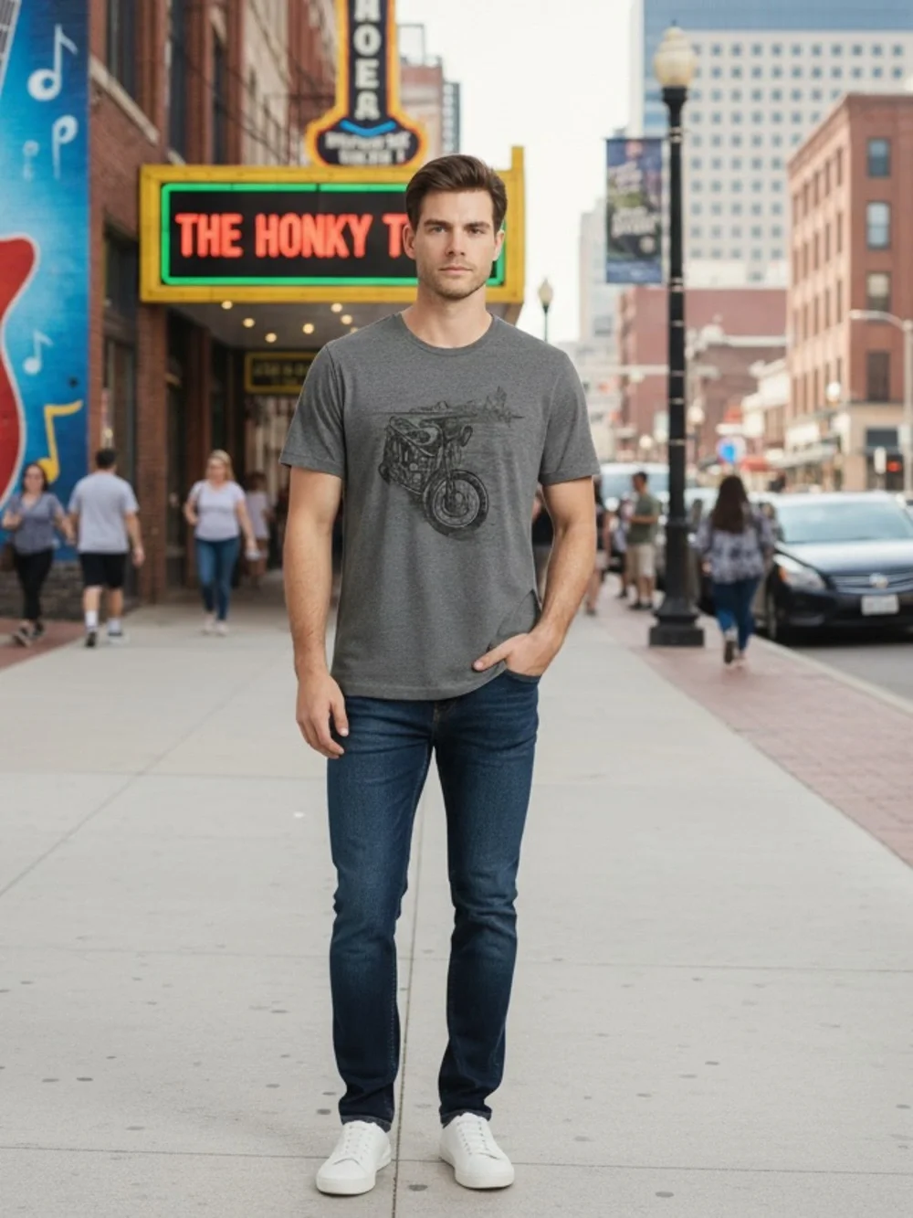 Banana Republic Charcoal Gray Motorcycle Graphic Tee Unisex Size: L